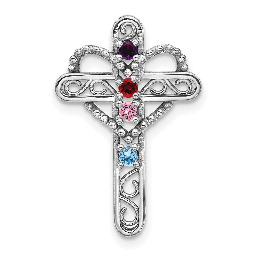 14k White Gold Synthetic Mother's Cross Pendant