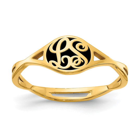 14K Yellow Gold Twisted Band Initial Ring