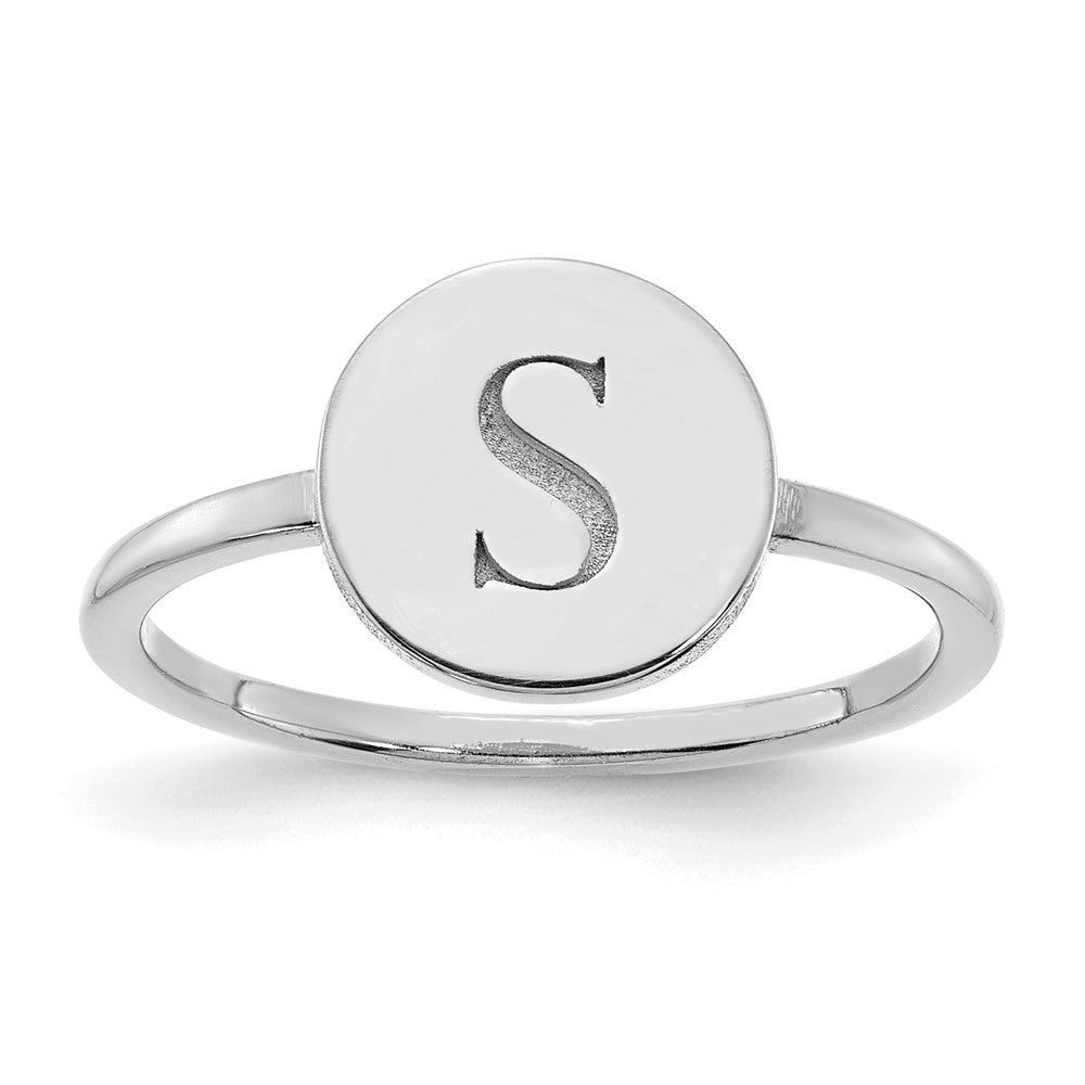 14K White Gold Initial Circle Signet Ring