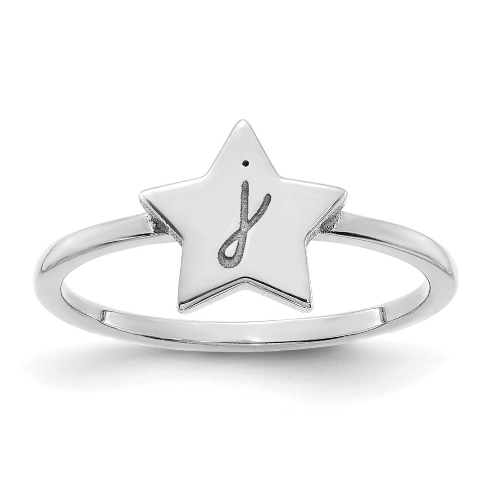 14K White Gold Initial Star Signet Ring