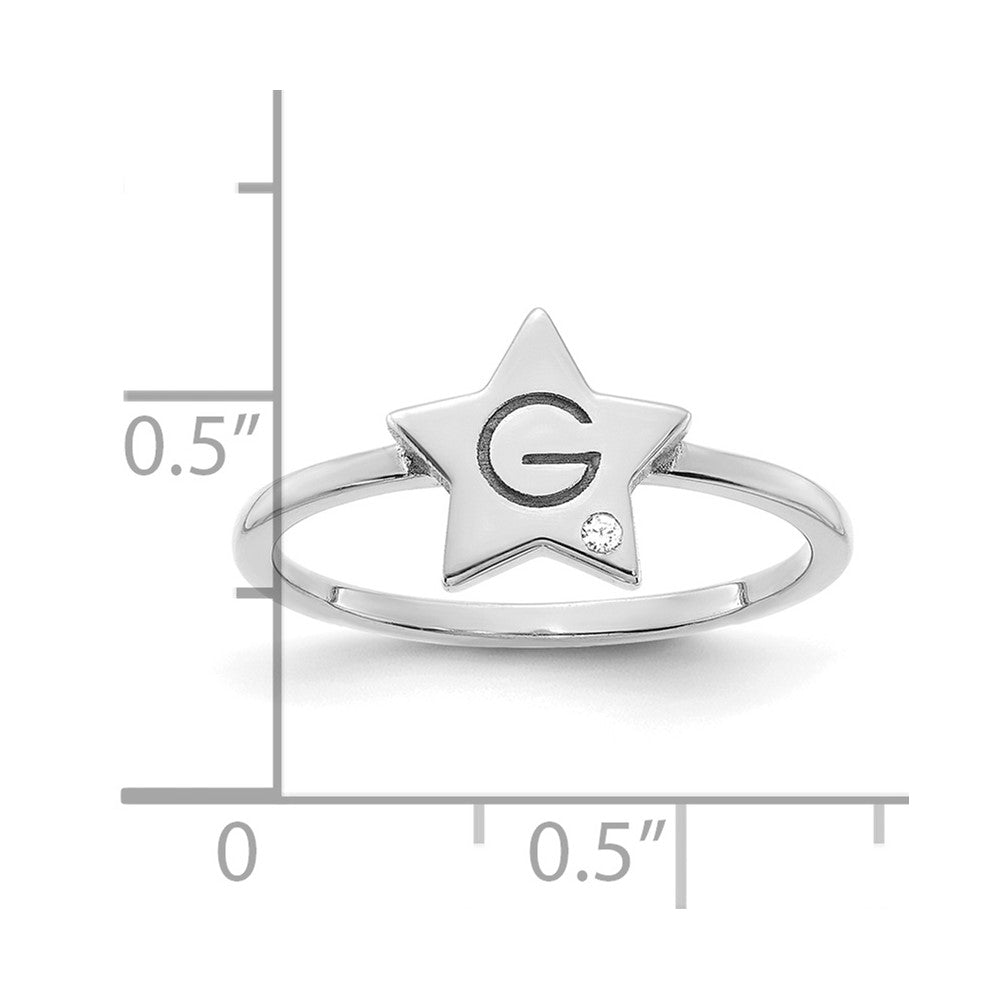 14K White Gold Initial Star with Real Diamond Signet Ring