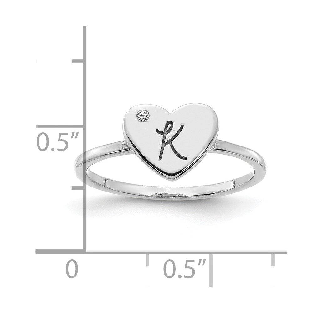 14K White Gold Initial Heart with Real Diamond Signet Ring