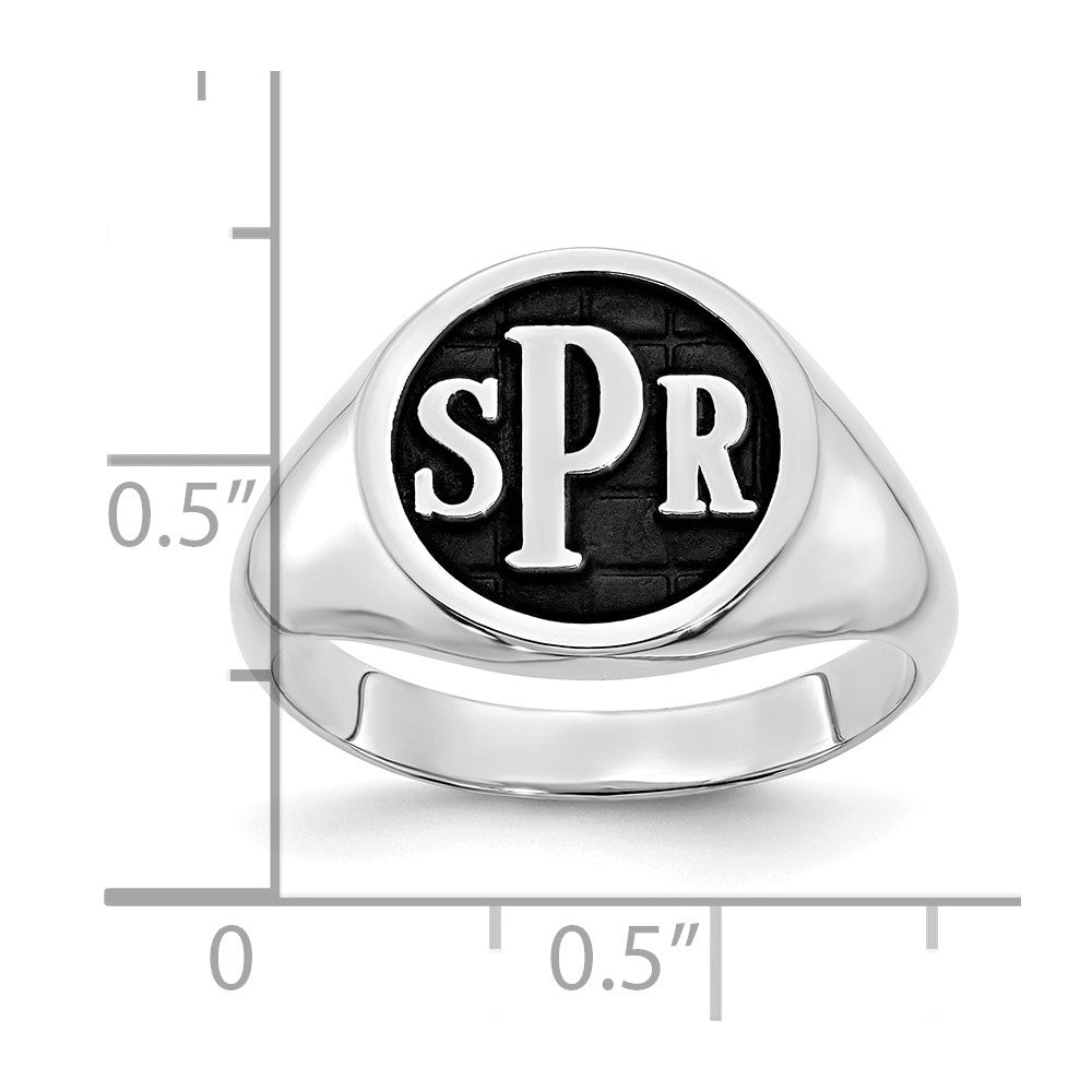 14K White Gold Polished with Antiqued Background Monogram Signet Ring