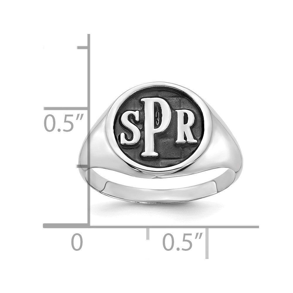 14K White Gold Polished with Antiqued Background Monogram Signet Ring