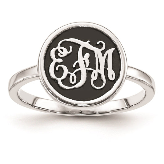 14K White Gold Polished with Antiqued Background Monogram Ring