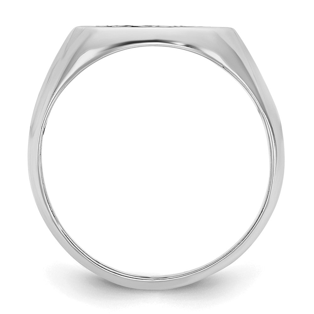 14K White Gold Polished with Antiqued Background Monogram Ring