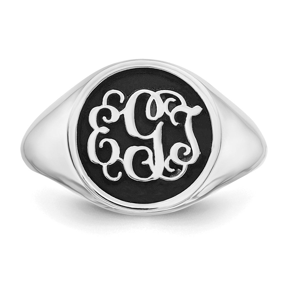 14K White Gold Polished with Antiqued Background Monogram Ring