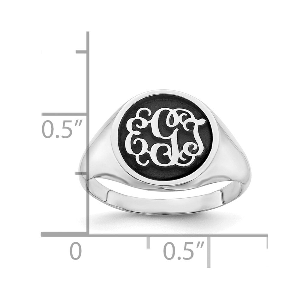 14K White Gold Polished with Antiqued Background Monogram Ring