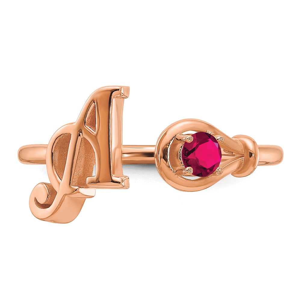 14K Rose Gold Letter with Birthstone Ring