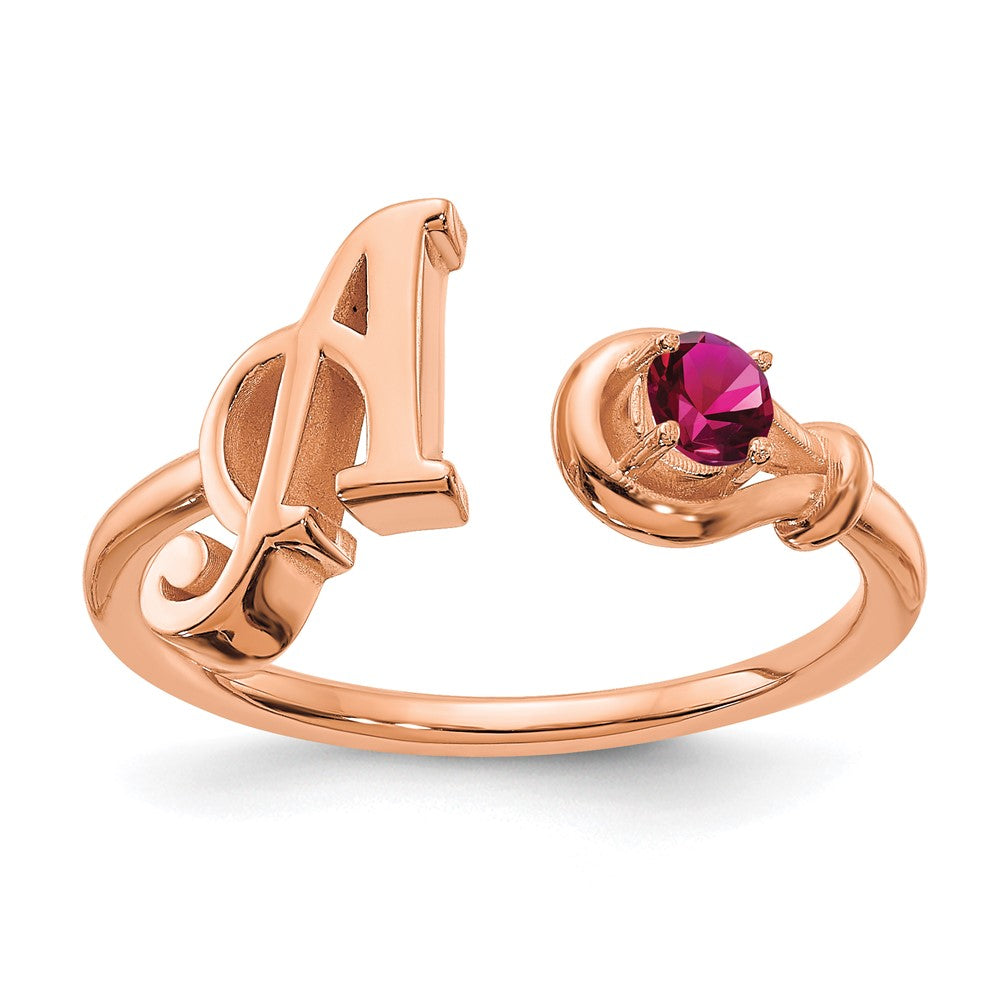 14K Rose Gold Letter with Birthstone Ring