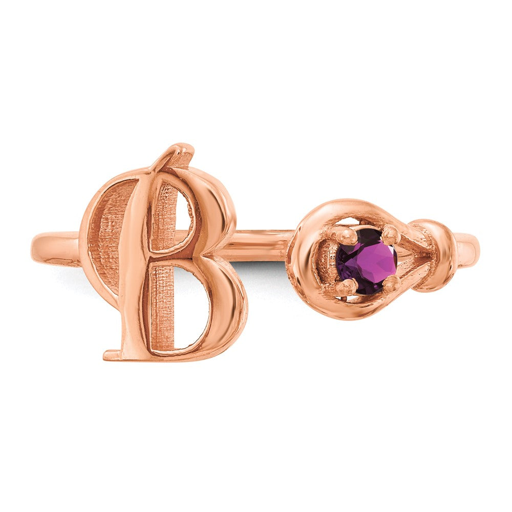 14K Rose Gold Letter B with Birthstone Ring