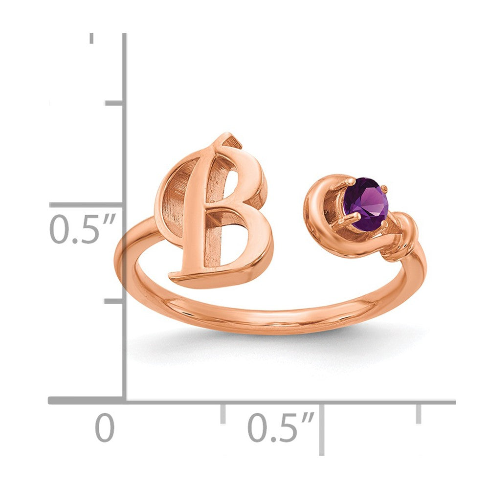 14K Rose Gold Letter B with Birthstone Ring