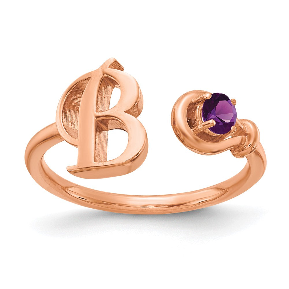 14K Rose Gold Letter B with Birthstone Ring