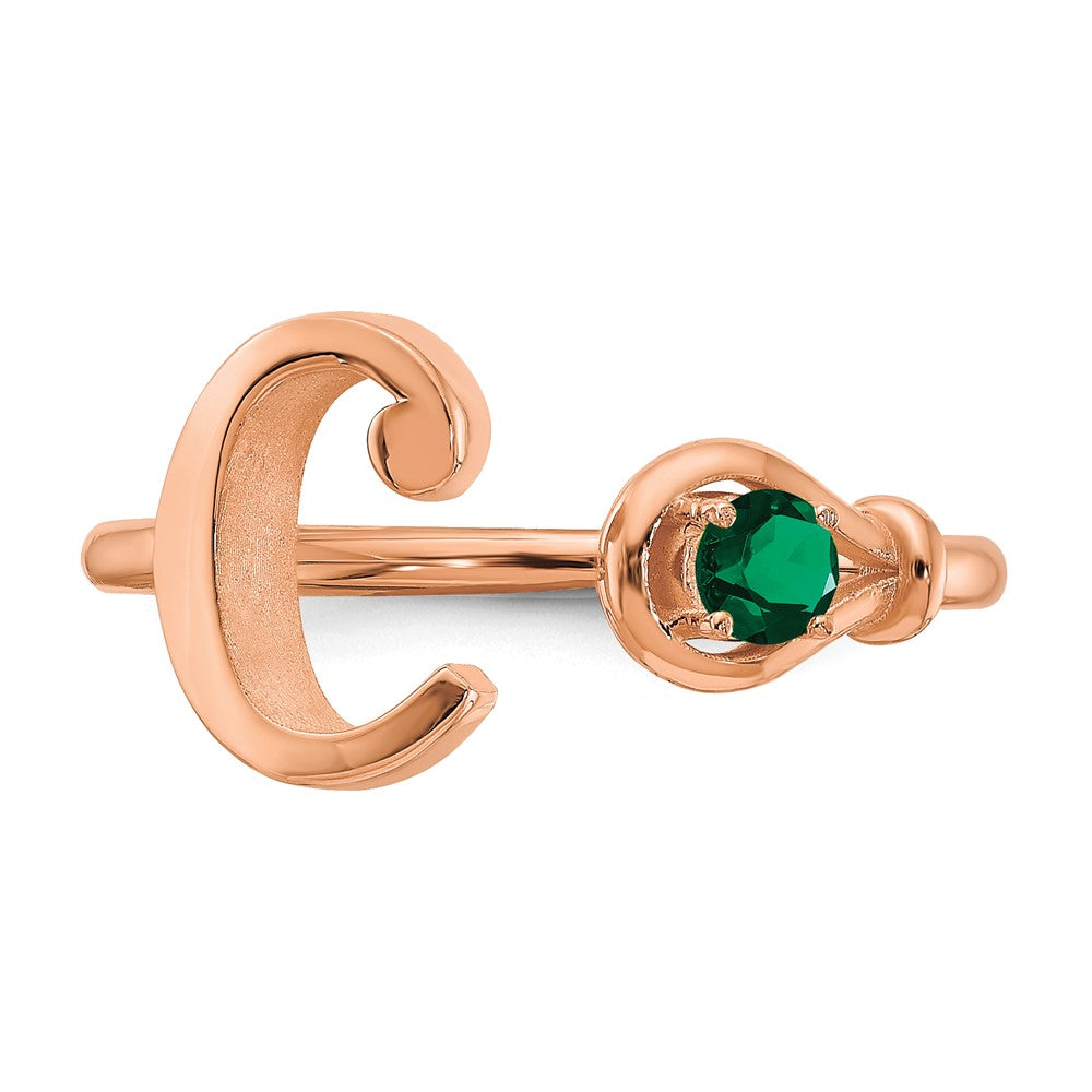 14K Rose Gold Letter C with Birthstone Ring