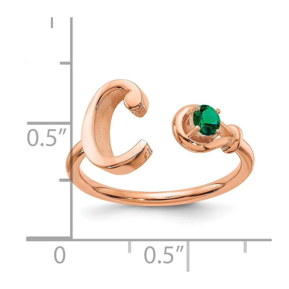 14K Rose Gold Letter C with Birthstone Ring