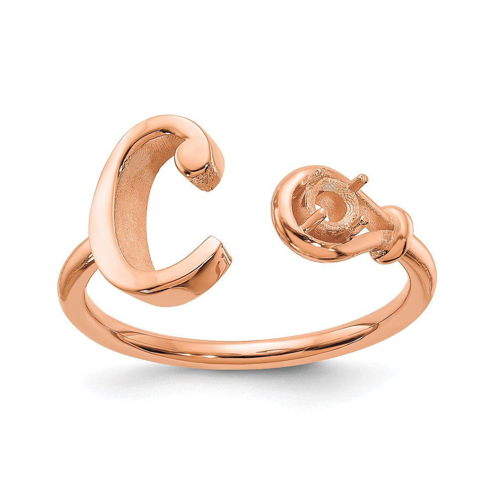 14K Rose Gold Letter C with Birthstone Ring