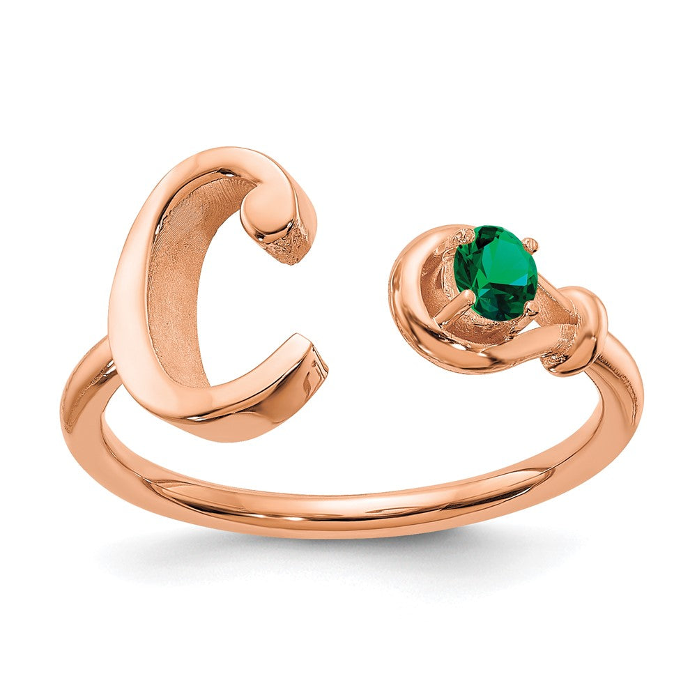 14K Rose Gold Letter C with Birthstone Ring