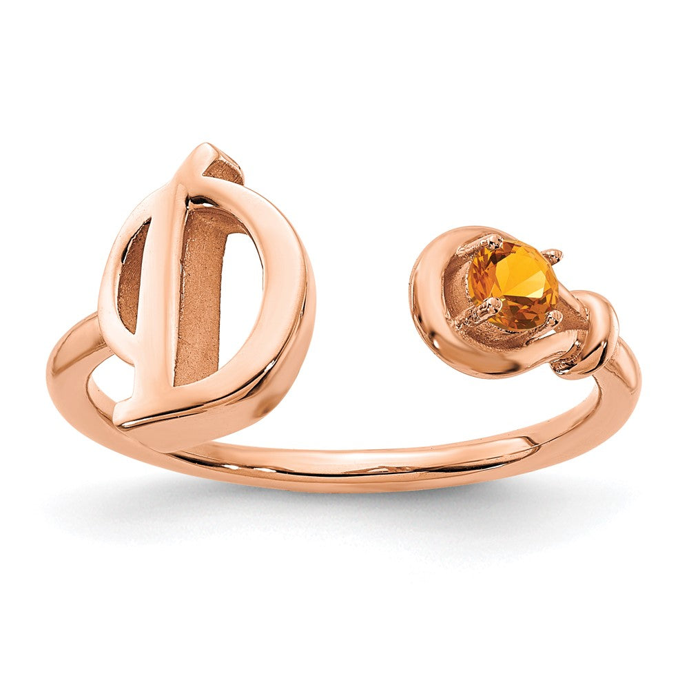 14K Rose Gold Letter D with Birthstone Ring