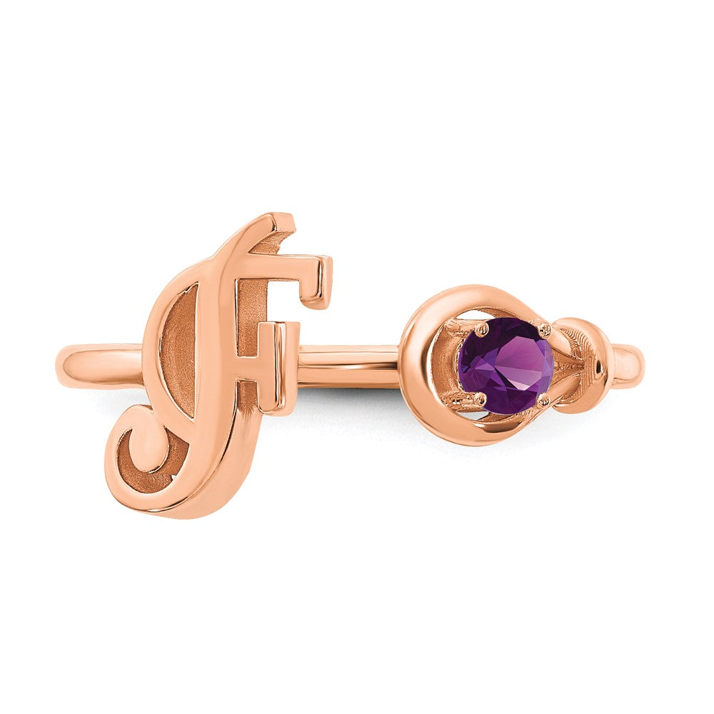 14K rose Gold Letter F with Birthstone Ring