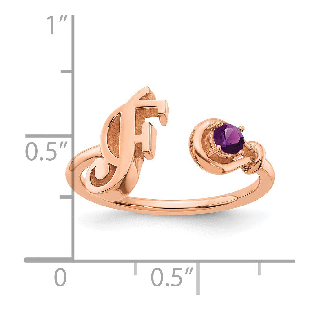 14K rose Gold Letter F with Birthstone Ring