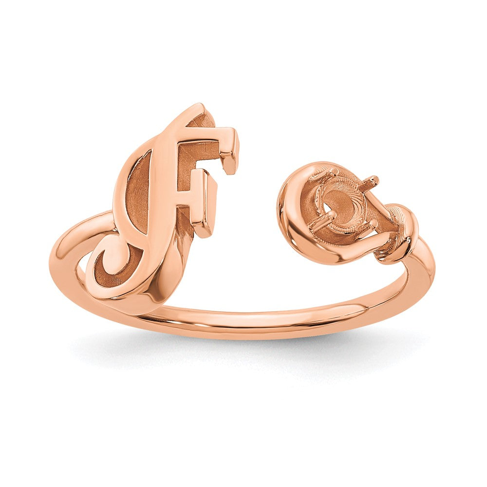 14K rose Gold Letter F with Birthstone Ring