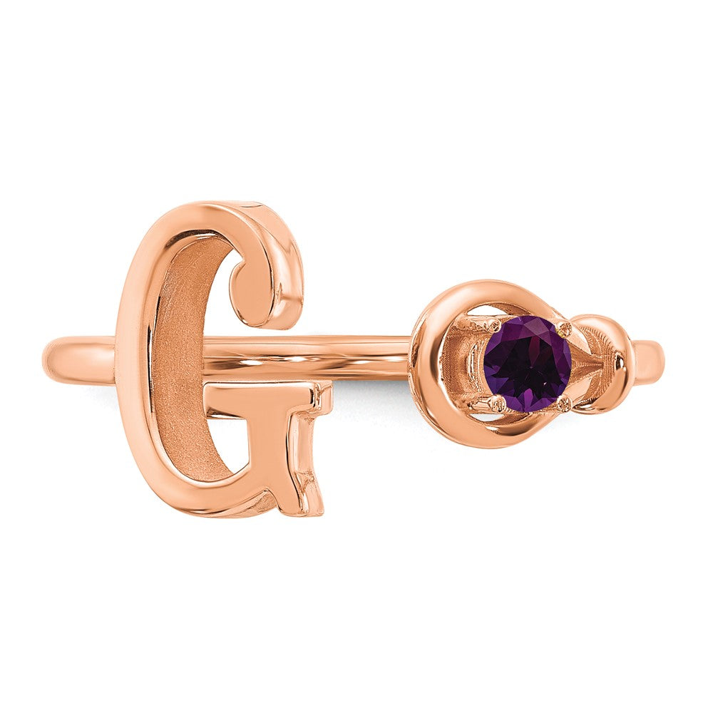 14K Rose Gold Letter G with Birthstone Ring