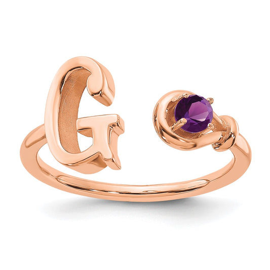 14K Rose Gold Letter G with Birthstone Ring