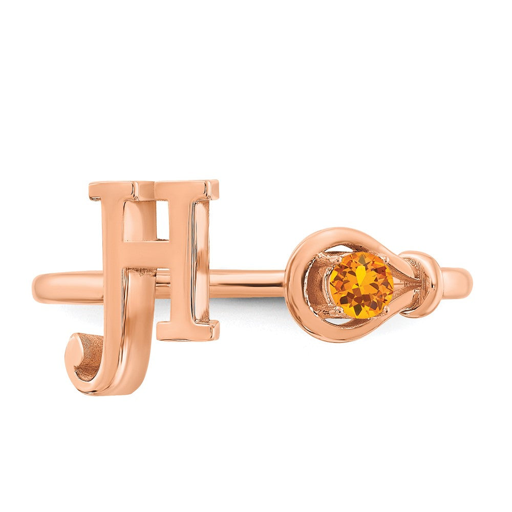 14K Rose Gold Letter H with Birthstone Ring