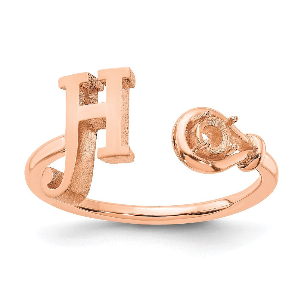 14K Rose Gold Letter H with Birthstone Ring