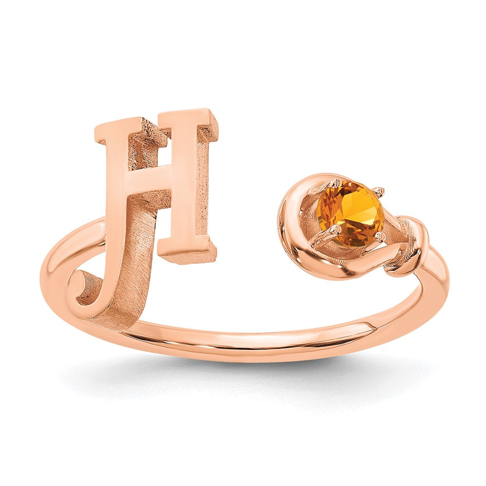 14K Rose Gold Letter H with Birthstone Ring