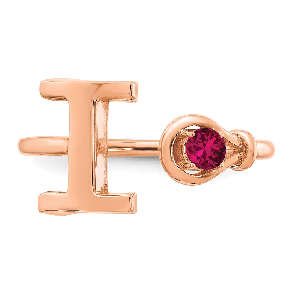 14K Rose Gold Letter I with Birthstone Ring