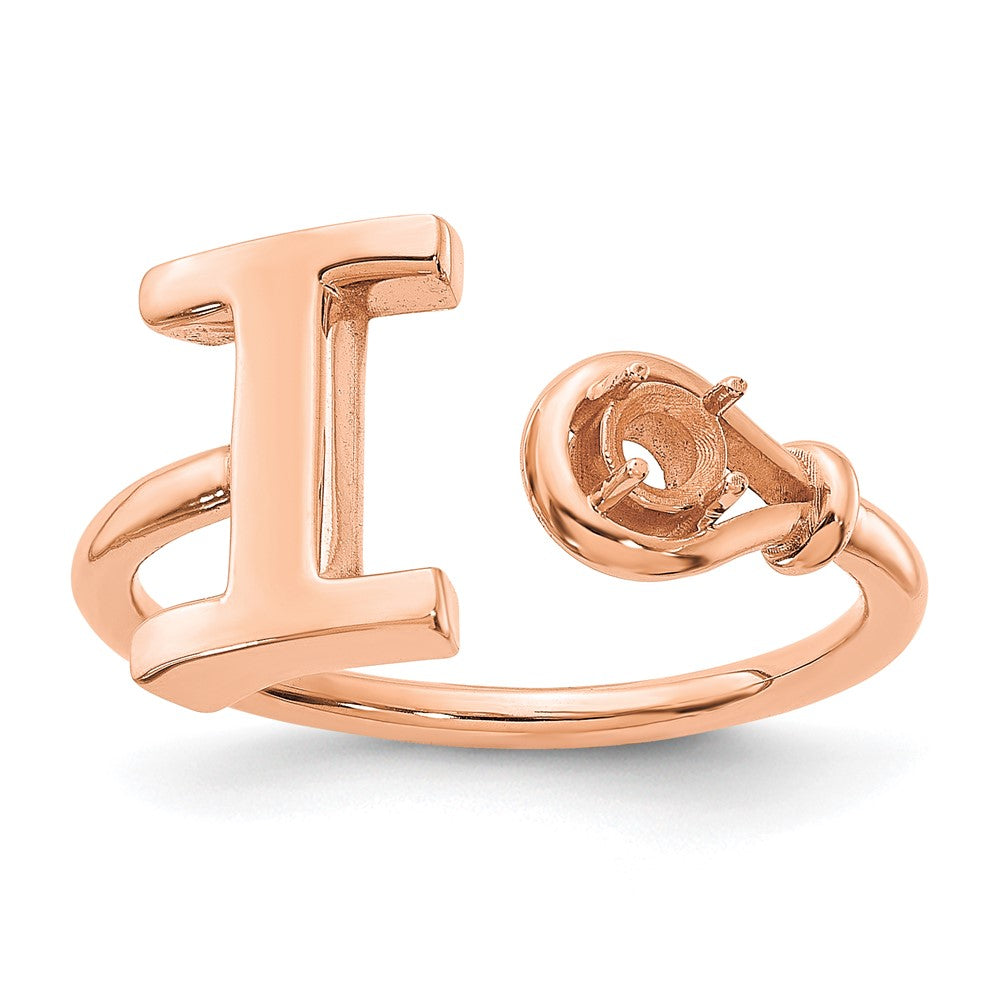 14K Rose Gold Letter I with Birthstone Ring