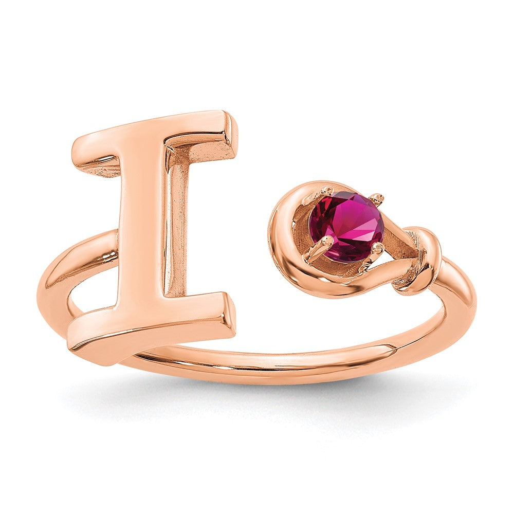 14K Rose Gold Letter I with Birthstone Ring