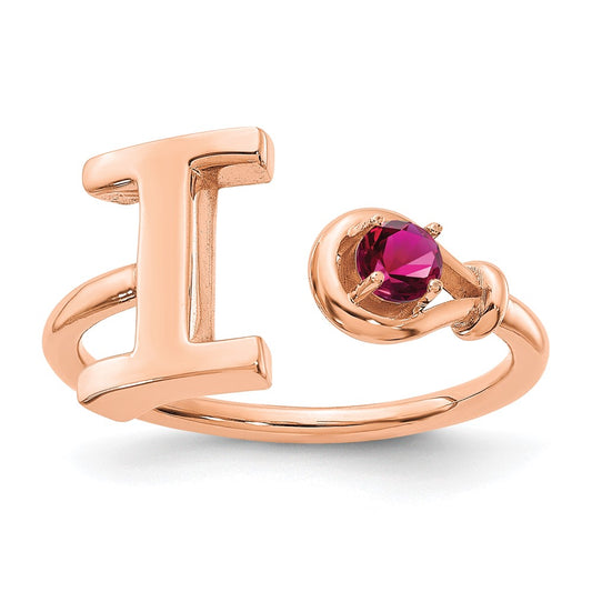 14K Rose Gold Letter I with Birthstone Ring