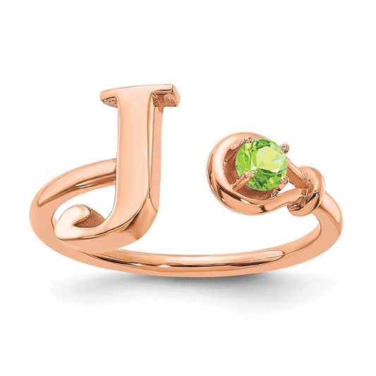 14K Rose Gold Letter J with Birthstone Ring