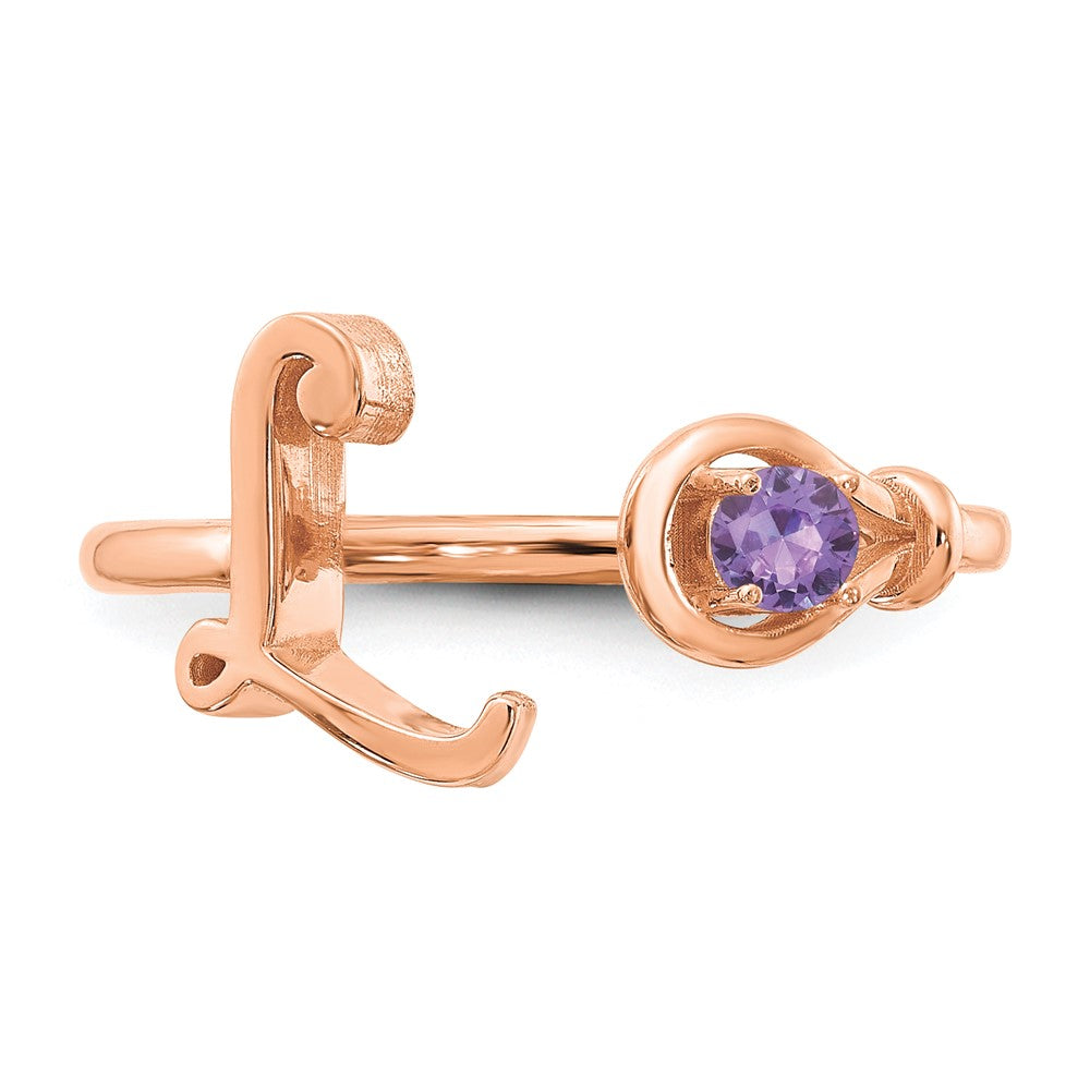 14K Rose Gold Letter L with Birthstone Ring