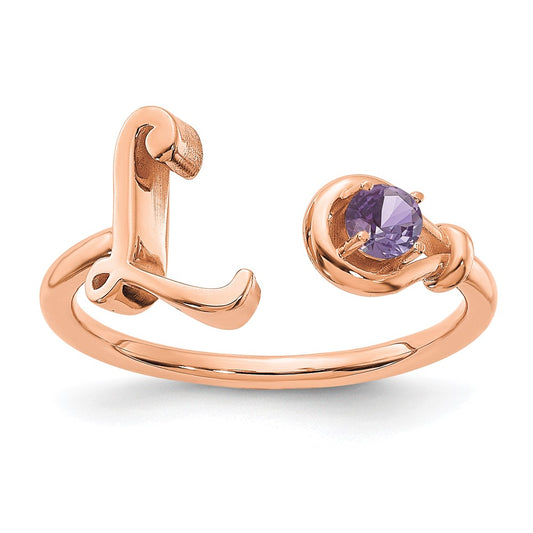 14K Rose Gold Letter L with Birthstone Ring