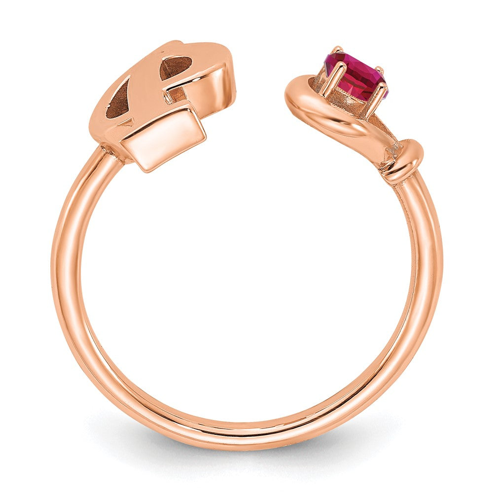 14K Rose Gold Letter P with Birthstone Ring