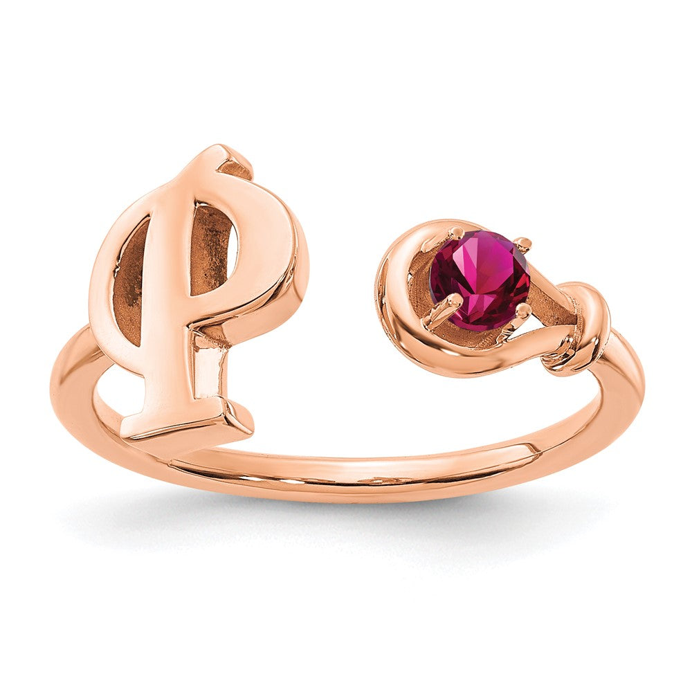 14K Rose Gold Letter P with Birthstone Ring