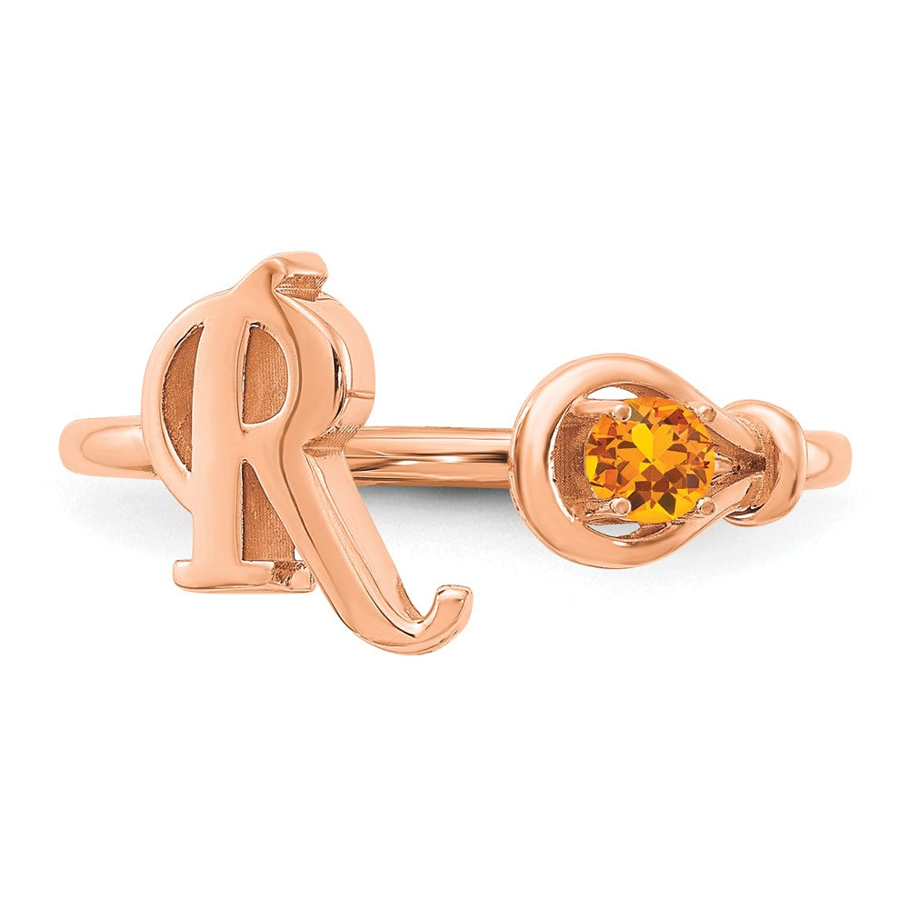 14k Rose Gold Letter R with birthstone Ring