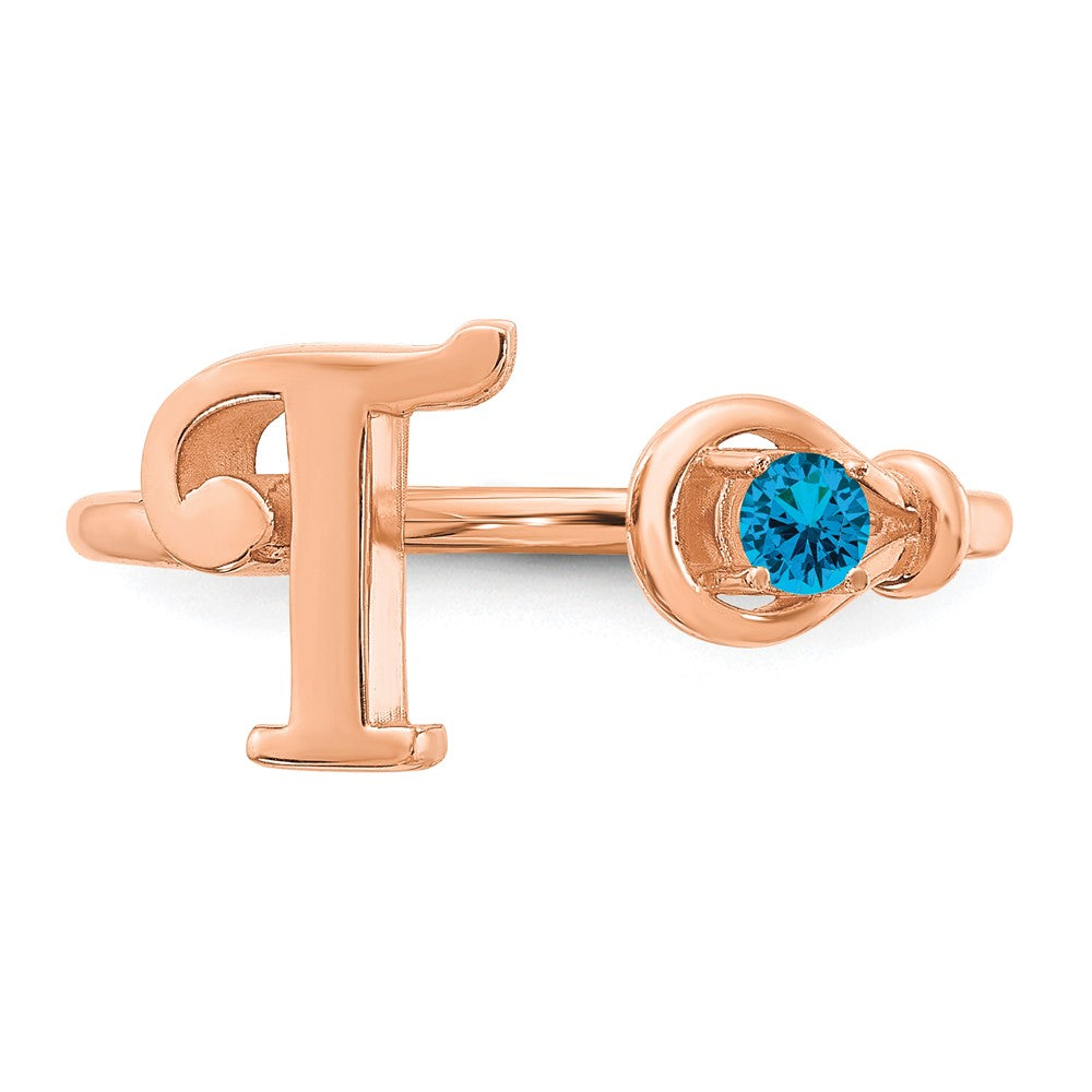 14K Rose Gold Letter T with Birthstone Ring