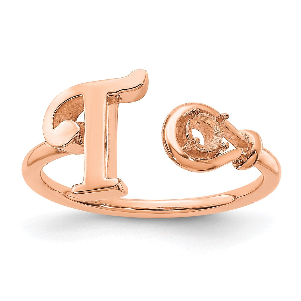 14K Rose Gold Letter T with Birthstone Ring