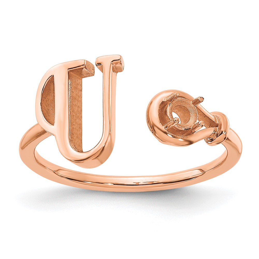 14K Rose Gold Letter U with Birthstone Ring