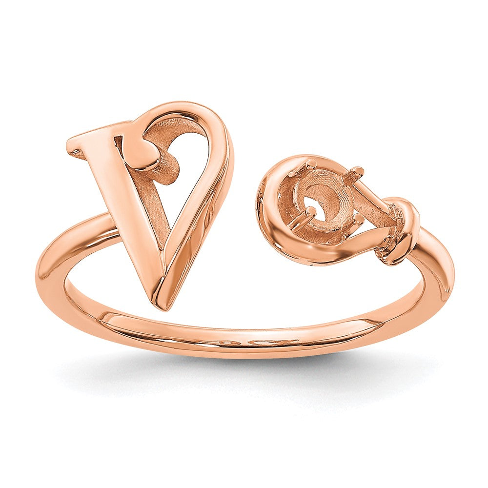 14K Rose Gold Letter V with Birthstone Ring