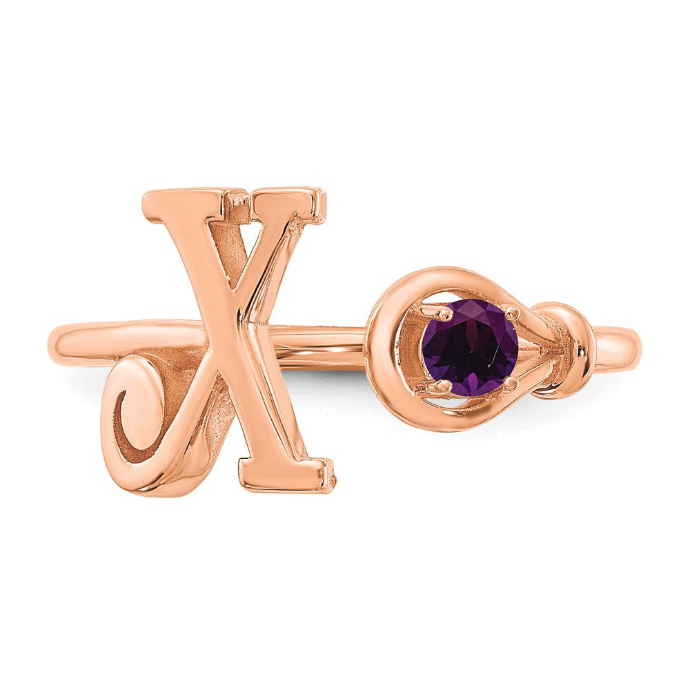 14K Rose Gold Letter X with Birthstone Ring