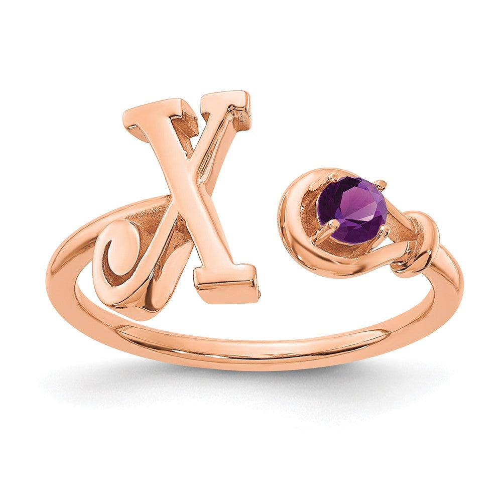 14K Rose Gold Letter X with Birthstone Ring