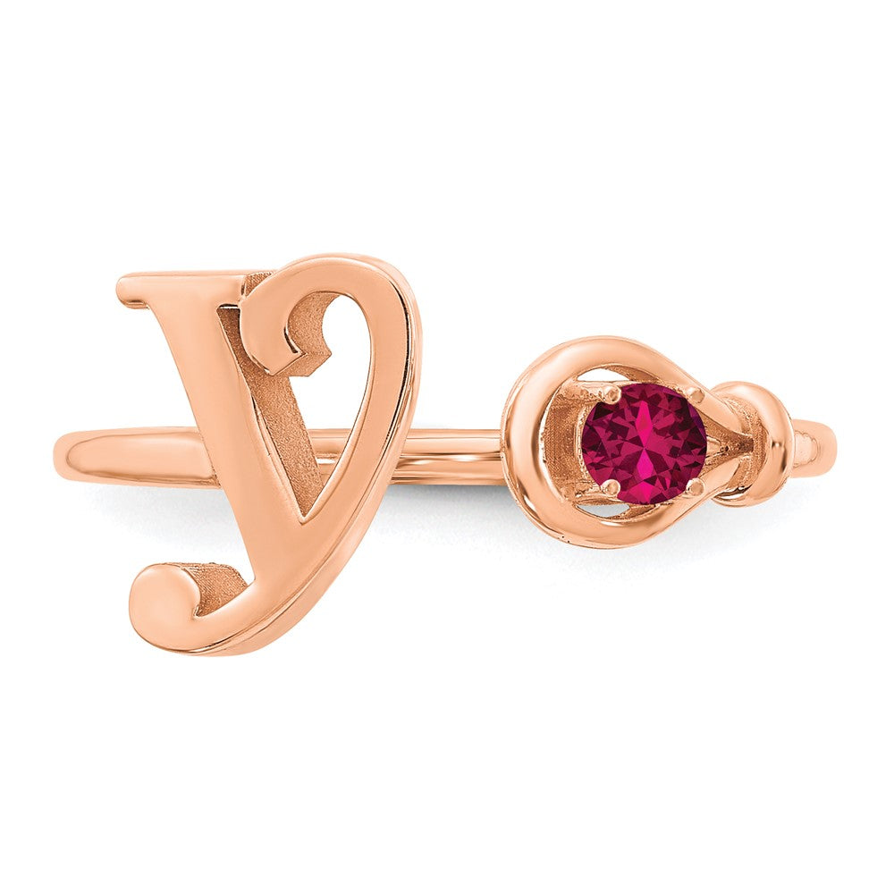 14K Rose Gold Letter S with Birthstone Ring