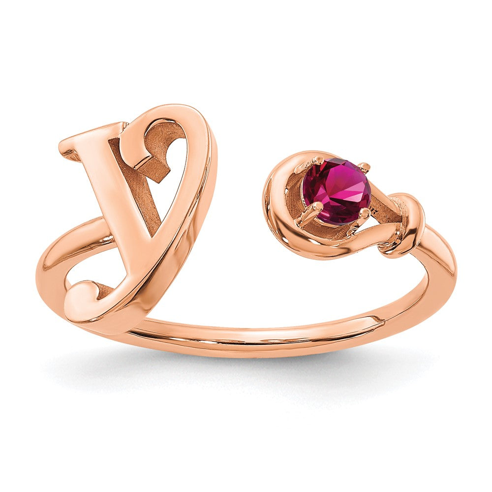 14K Rose Gold Letter S with Birthstone Ring