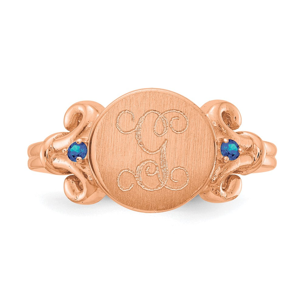 14K Rose Gold Fancy Initial with Crystal Birthstones Rings