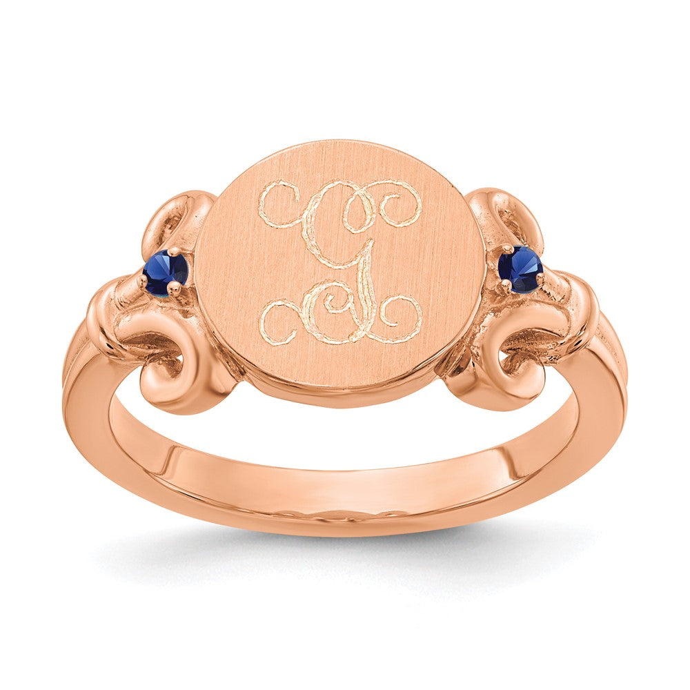 14K Rose Gold Fancy Initial with Crystal Birthstones Rings